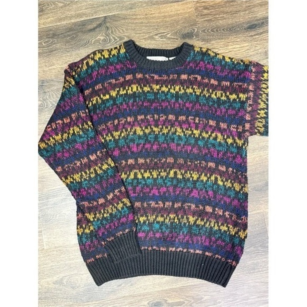 Vintage 90s Northern Isles Eclectic Multicolor Stripe Crewneck Sweater XL Indie